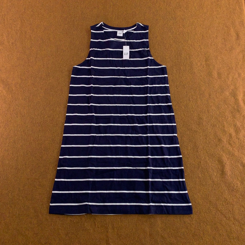 Gap Womens XS Navy Blue White Striped Sleeveless Cotton Jersey Shift Dress NWT